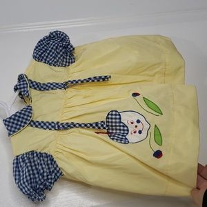Vintage 1980s Baby Dresss Yellow & Blue Size 12 Months